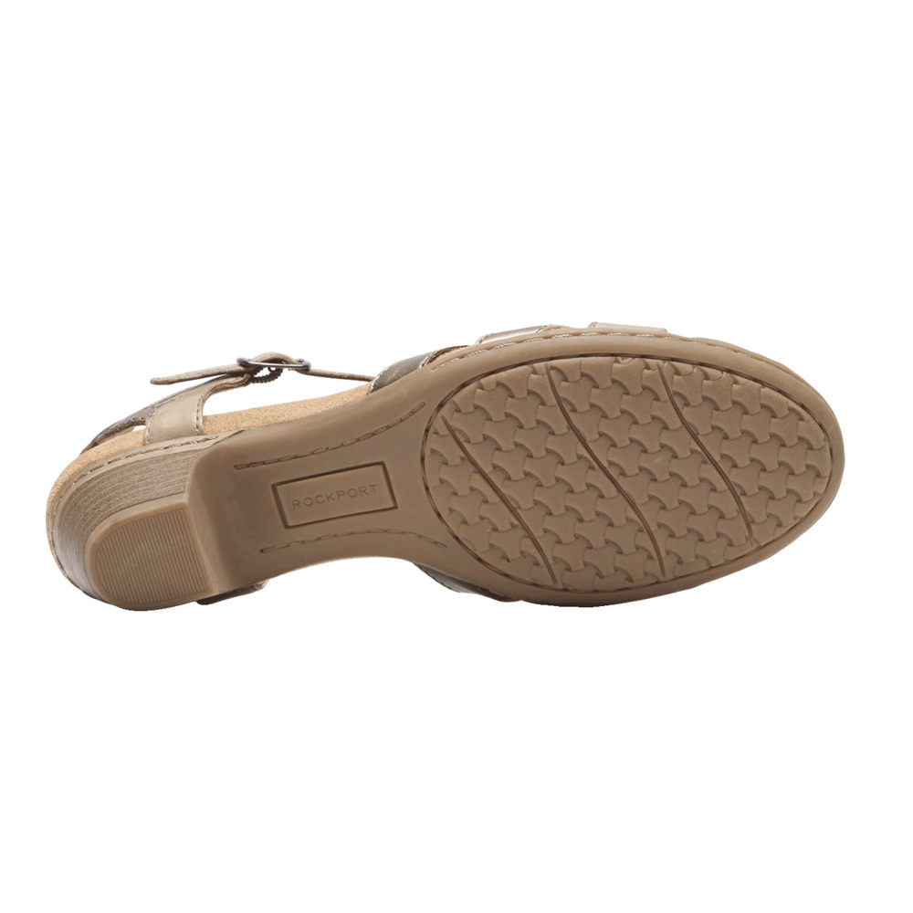 Sandalias Rockport Mujer Mexico - Cobb Hill Aubrey T-Strap Kaki - VWFKB0421